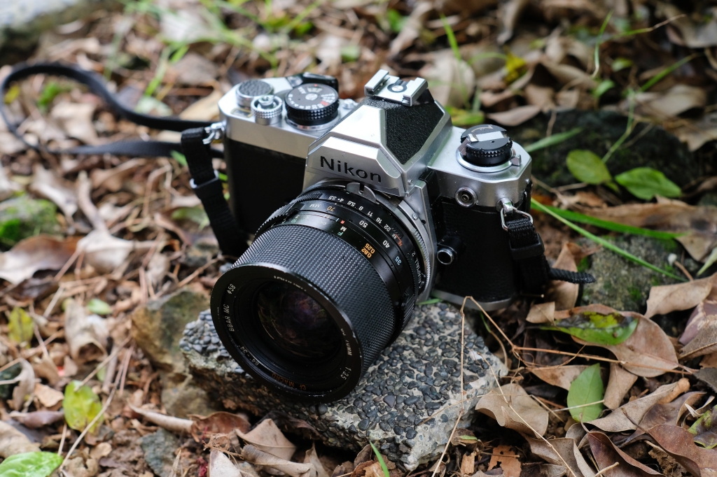 Nikon FM film camera with Tamron 35-70mm f3.5 top view
